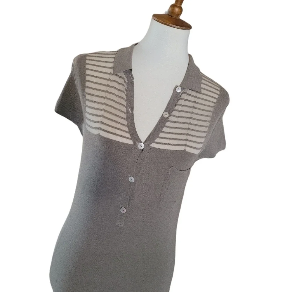 Vintage‎ 70's Gray and Cream Stripe Knit Maxi Dress